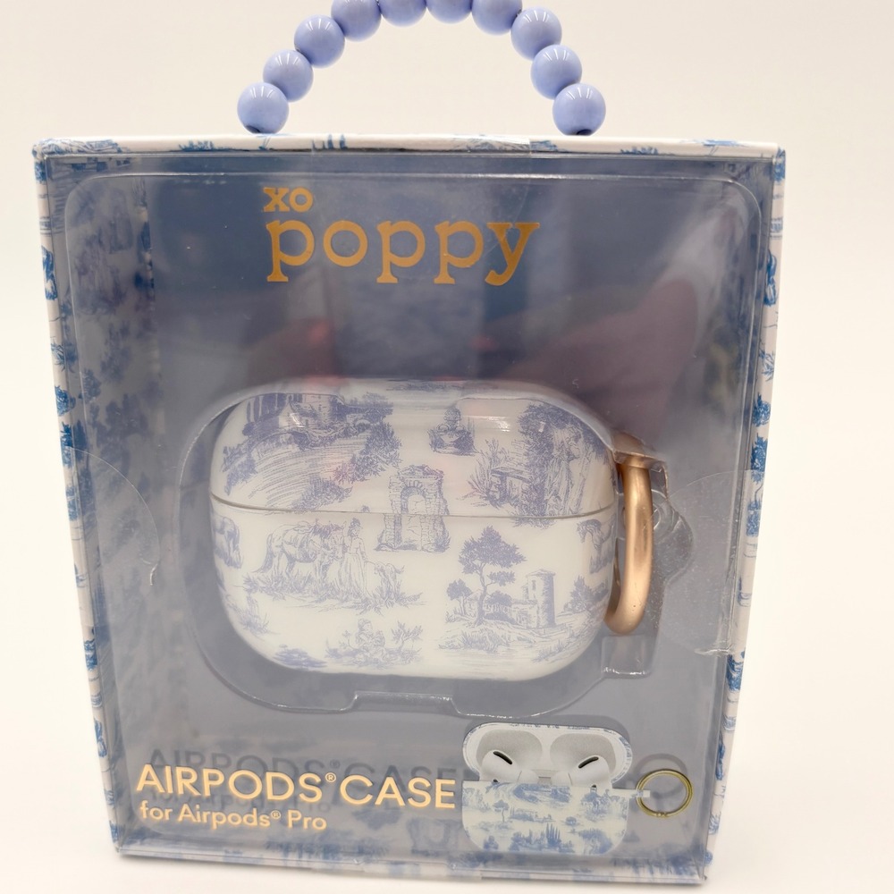 XO Poppy AirPods Pro Case Blue White Toile de Jouy Shockproof‎ Wireless Charging